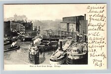 Chicago IL-Illinois River Rush Street Bridge Goodrich Docks 1906 Old Postcard picture