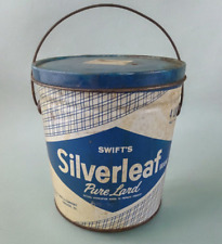 SWIFT'S SILVERLEAF Brand Pure Lard 4 Lb. Can Tin Pail Bucket Vintage Advertising picture