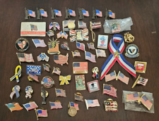 HUGE USA AMERICAN FLAG RHINESTONE JEWELRY PATRIOTIC VTG 2 NOW OVER 50 PINS picture