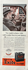 1940 Exide Electric Storage Car Battery Cold Weather Hycap Vintage Print Ad picture