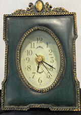 Young Town Quartz Table Clock Faux Green Leatherette Works picture