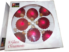 1997-99 December Home 8 glass Ornaments Red with Gold crown Original Box Dsk picture