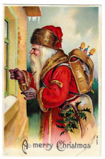 Old World~Santa Claus Knocking at Door with Toys Antique Christmas Postcard~h847 picture