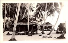 Native Huts of New Guinea Indigenous People & Beach Homes 1930s RPPC Postcard picture