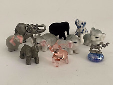 Lot of 10 Mini Figurines Elephants ceramic glass wood pewter Small shelf sitters picture