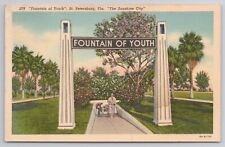 1938 Postcard Fountain Of Youth St Petersburg Florida FL South Waterfront Park picture