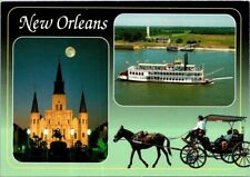 Vintage Postcard ~ New Orleans Louisiana, Creole Queen Riverboat, Church picture