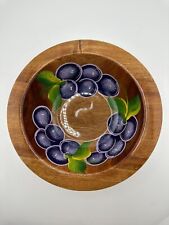 7” Vintage Mexican Hand Carved Hand Painted Wooden Grape Design Folk Art Bowl picture