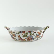 Porcelain Vintage Chinese Hand Painted Colorful Floral Scallop Oval Bowl picture