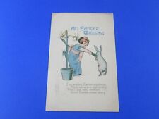 EASTER POSTCARD PRETTY GIRL BUNNY LILLIES 1916 CHICAGO ILL CANCELLATION picture