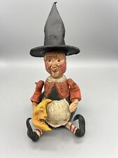 Vintage American FOLK ART POLIWOGGS  SITTING WITCH W/ MOON FIGURINE  Halloween picture