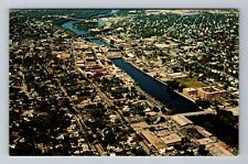 Janesville WI-Wisconsin, Aerial of City, Rock River, Vintage Postcard picture