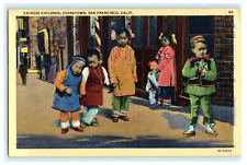 1949 San Francisco California Chinese Children Chinatown Linen Postcard Posted picture