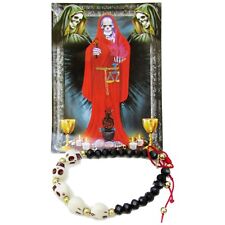 Santa Muerte Pulsera Negra con Calaveras / Holy Death Black Beaded Bracelet picture