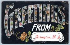 1907 GREETINGS FROM ARLINGTON NEW JERSEY NJ LARGE LETTER WOMENS FACES POSTCARD picture
