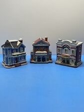 Set of three vintage ceramic decoration small buildings picture