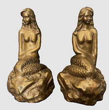 VINTAGE SPI Mermaids Seated On Rocks Bronze Bookend Set RARE picture