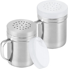2 Pack 6oz Metal Salt Pepper Dredge Shakers with Handle and Lids picture