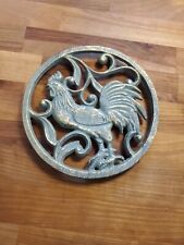 Turquoise & Gold Rooster Cast Iron Trivet - Farmhouse Table Decor - Hot Plate 7