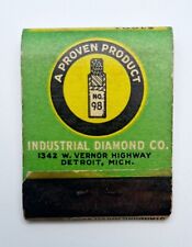 Vintage Matchbook 1930’s Industrial Diamond Detroit Michigan Full Unstruck picture