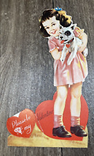Vintage Valentine Girl Holding Dog Please Be My Valentine 1930s picture