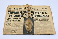 Vintage Apr 13 1945 WWII Pittsburgh Press Newspaper Death of FDR picture