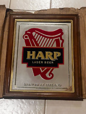 Vintage Harp Lager Beer Mirror 90s Red Black Gold Wood Frame Brewed In Ireland picture