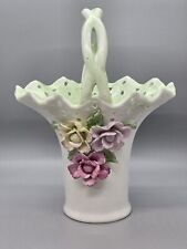 Vintage Porcellana De Paris? Pastel Painted Basket w Handle Raised Flower Design picture