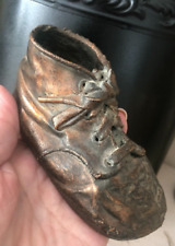 Vtg Copper Bronze BABY SHOE Infant Figurine Right Foot Trinket Antique Old a picture