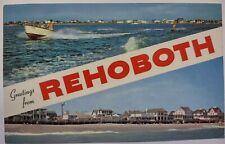 Greetings From Rehoboth Delaware Chrome Postcard Beach Vintage 1962 picture