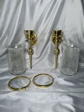 Vintage Two Brass Candle Stick Sconces Wall Mount Two Glass Hurricane Globes New picture