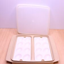 Vintage Tupperware Deviled Egg Keeper Carrier 4 PC Tray & Lid Almond Tan #723-1 picture