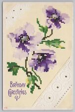 Greetings~Purple Flowers~Birthday Greetings~Vintage Postcard picture