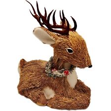Christmas Tabletop Deer - Sitting With Snowy Wreath And Berries Sparkly 12