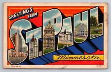 Greetings From St. Paul Minnesota Large Letter Linen Posted Postcard picture