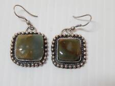 ANTIQUE MEXICAN COLONIAL DSGN STERLING SILVER GREEN ONYX EARRINGS - FINE GIFT picture