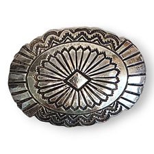 Southwestern Native American Navajo Sterling Silver Stamped Concho Belt Buckle picture