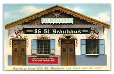 Postcard Greetings from 86th St Brauhaus, NYC NY linen T1 picture