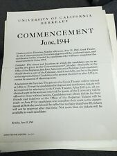 1944 California University CA UC Berkeley Commencement Memorabilia Poster picture