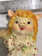 Red Polka Dots Girl Piggy Bank with Yellow Hair and White Dress picture