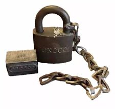 CONOCO BRASS PADLOCK no key With Attached Chain. Conoco stamp included. picture