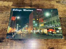 Vintage 1940’s-60’s Billings Montana At Night 1st Avenue North Postcard picture