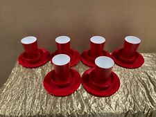 New Set 6 Tupperware Beautiful Red Allegra Tall Cups, Mini Bowls, Dessert Plates picture