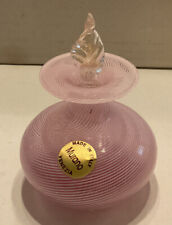 MURANO Pink White Swirl Perfume Bottle W/Leaf Stopper And Label 2.5” X 3.5” picture