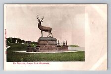 Milwaukee WI-Wisconsin, Elk Fountain, Juneau Park, Antique Vintage Postcard picture