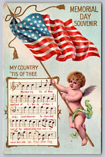1910 MEMORIAL DAY patriotic postcard angel w/ flag 