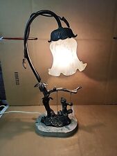 Metal Decorative Fairy on Swing Table Lamp Stone Base Flower Shape Glass Shade picture