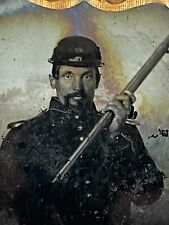 Half Case 1/6th Plate Ambrotype Photo Civil War Soldier Armed Rifle picture