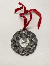 Vintage RB Christmas Wreath Pewter Ornament Bow Pinecones Pine Tree picture