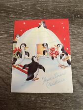 Vintage Christmas Card Penguins Near Igloo, Celebrate Everything, Used picture
